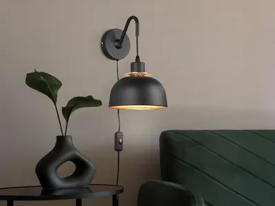 Produktbild von LED Wandleuchte mit Kabel, Schalter und Stecker, Schwarz Gold dimmbar, Ø 18cm