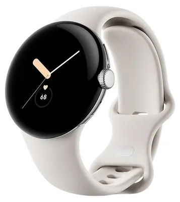 Immagine prodotto di Cinturino sportivo Google Pixel Watch, modello 43mm, con connettività LTE, colore argento/bianco, per il mercato europeo