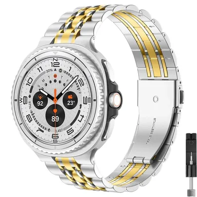 Produktbild von FFO2World 7-reihiges Edelstahl-Gliederarmband für Samsung Galaxy Watch 8 (40/44 mm) & Watch 8 Classic 46 mm – Inkl. Kürzungsset – Silber / Gold