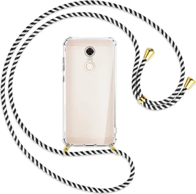 Produktbild von Handykette Backcover-Schutzhülle mit Band (Metall goldfarben) für Xiaomi Redmi 5 Plus - schwarz/weiß gestreift
