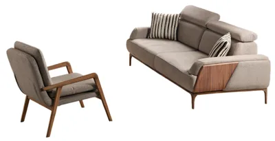 Productafbeelding van Elegant beige woonkamer set: stijlvolle stoffenbank en comfortabele fauteuils