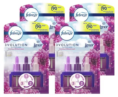 Produktbild von 4x Febreze 3Volution Lufterfrischer Nachfüllflakon Amethyst Blütentraum 20ml