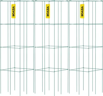 Zdjęcie produktu dla Klatki na pomidory VEVOR, 14,6 x 14,6 x 39,4 cala, 3 opakowania klatek na pomidory do ogrodu, kwadratowe klatki podtrzymujące rośliny, solidne, zielone wieże na pomidory wykonane ze stali pokrytej PVC do wspinania się na warzywa, rośliny, kwiaty i owoce
