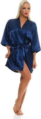 Produktbild von Damen Morgenmantel kurzer Kimono in Satin-Optik; Blau XXL