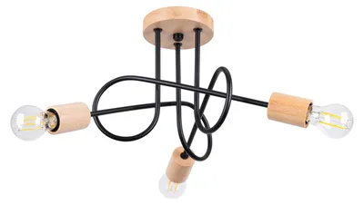 Image de Lustre EMBER 3 schwarz 3xE27 15W acier/bois 26x56x14cm Sollux Lighting
