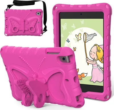 Image de Etui pour iPad mini 5/mini 4/mini 3/mini 2/mini 1, étui léger EVA anti-choc avec bandoulière et support papillon Rose
