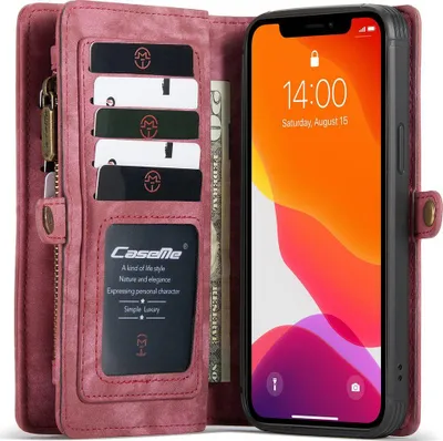 Produktbild von Caseme 008 iPhone 12 Pro Hülle, abnehmbare 2-in-1 Klapphülle mit Geldbörsenfunktion – Rot