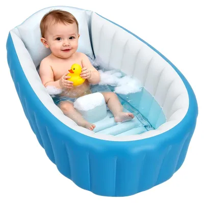 Produktbild von Aufblasbare Baby Badewanne Babywanne aufblasbar mit Luftpumpe Babywanne für Neugeborene Säuglinge und Kleinkinder 0–3 Jahre tragbare Reise Babybadewanne faltbar für die Dusche oder unterwegs