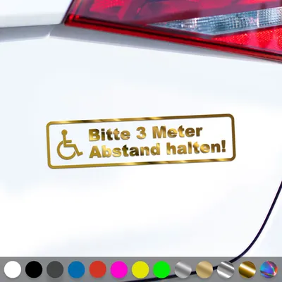 Produktbild von PantherPixel Bitte 3 Meter Abstand Aufkleber Schwerbehinderung Sticker Auto Geschenkidee Farbe Chrom-Gold