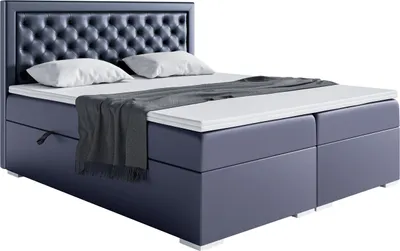 Produktbild von MEBLINI Boxspringbett mit Bettkasten - Gepolstert Doppelbett mit Matratze und Topper - Polsterbett mit Stauraum - Bett mit Kopfteil - Stauraumbett - GLAMOUR - 180x200 - H3/Dunkelgrau Kunstleder