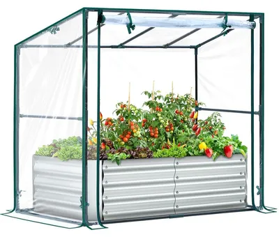 Produktbild von Hochbeet Pflanzkasten Gewächshaus Frühbeet - 120 x 60 x 30 cm - Verzinkter Stahl - Mit Abdeckung - Mit Abdeckung und Gewächshaus-Folie