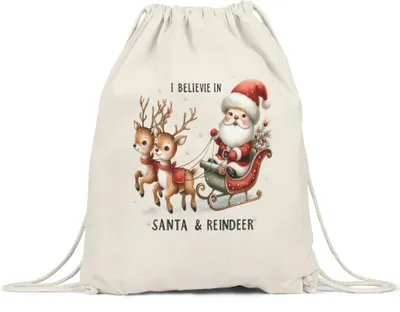 Produktbild von I Believe in Santa Reindeer Lustiges Weihnachtsmotiv Turnbeutel Geschenkidee witziges Design Weihnachten