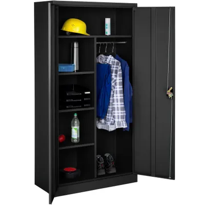 Image de Vestiaire métallique comprenant 6 casiers et 1 penderie intégrée - noir, 90 cm