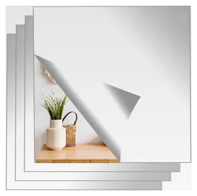 Produktbild von 4 Stück Selbstklebende Spiegelfliesen, 20 x 20 cm Flexible Spiegelfolie, Acrylspiegel für Wände, Wohnzimmer, Bäder und Schränke