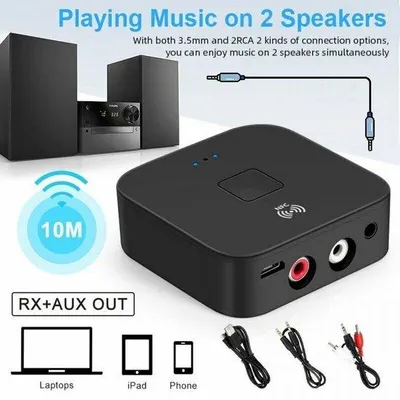 Produktbild von Bluetooth-Adapter für Heimstereosysteme, RCA-Schnittstelle, 3,5 mm AUX drahtloser Audioadapter, geeignet für Heimstereosysteme und Auto, NFC unterstützt, drahtloser.