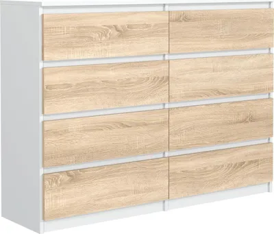 Produktbild von Mobelsta Kommode, Schrank mit Schubladen, Modernes Sideboard, Schubladenschrank, Kommodenschrank, Weiß  & Sonoma 138,5x39x101,5 cm