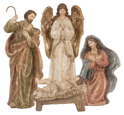 Obrázek produktu pro Dekorační figurka do vánoční výzdoby od Clayre & Eef, zobrazující jesličky, rozměry 23x12x47 cm, barva béžová, materiál: plast