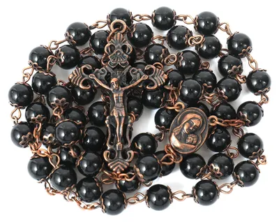 Obrázok produktu pre Ruženec 8 mm, prírodný achát a čierny obsidián, s krucifixom, na modlitbu