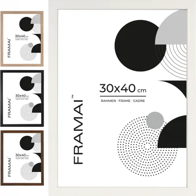 Produktbild von FRAMAI® Bilderrahmen 30x40 cm Weiß MDF Umweltfreundlichem Rahmen mit Bruchsicheren Plexi, Aufhänger und Aufsteller