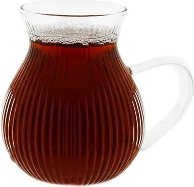 Zdjęcie produktu dla Szklanki do herbaty z uchwytem – zestaw 6 sztuk, wzór reliefowy, 200 ml
