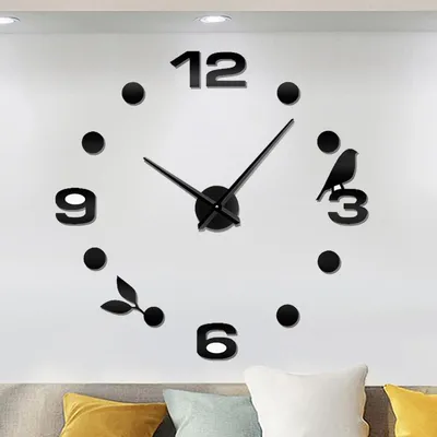 DIY Wanduhr 3D Spiegel Acryl Sticker, Schwarz, 80-100 cm