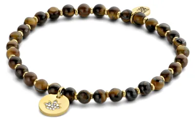 Produktbild von CO88 Collection 8CB-90733 Damenarmband – Tigerauge-Perlen – 4 mm – Metallperlen – Anhänger – Lotus – Goldfarben