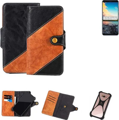 Produktbild von K-S-Trade Handyhülle Schutzhülle Bookstyle Case Wallet-Case kompatibel mit Vernee M6 Handy Cover Bumper Klapphülle schwarz hellbraun 1x