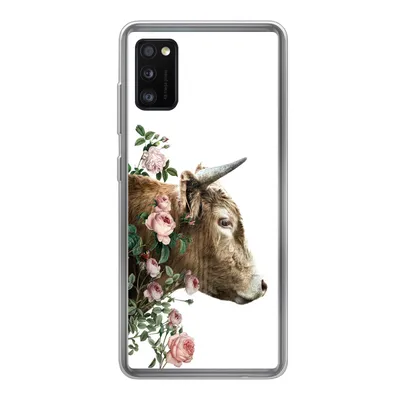 Produktbild von MuchoWow® Handyhülle Schutzhülle Hülle für Samsung Galaxy A41 Schottischer Highlander - Kuh - Blumen Silikon Softcase Handy Hülle - Mobiltelefon