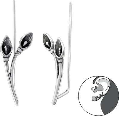Produktbild von 1 Paar Geschwärzte Ear Climber 925 Sterling Silber mit Calla-Lilien-Blume Ohrstecker Ohrklemme