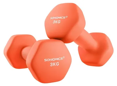 Produktbild von Set mit 2 roten Hanteln – Orange, Gusseisen, Neopren – je 3 kg