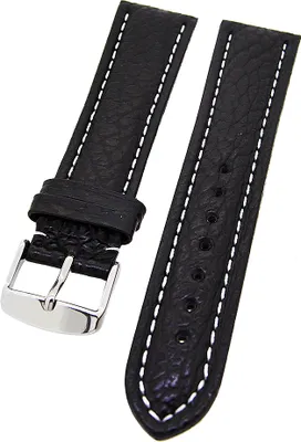Produktbild von Uhrenarmband Haifischleder gepolstert Schwarz mit weißer Naht 22mm
