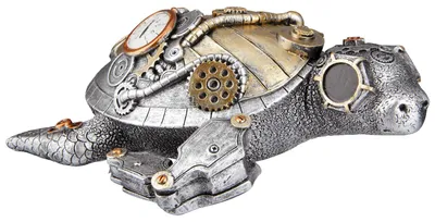 Image de Gilde Figur, Tortue, "Tortue Steampunk", résine, argentée, lot de 2, L. 16 cm, l. 21 cm, H. 6 cm 37472 4063387374726