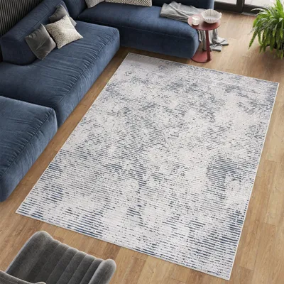 Produktbild von Teppich Wohnzimmer Schlafzimmer Kurzflor Modern Meliert Vintage Creme Blau Ecru 200 x 300 cm
