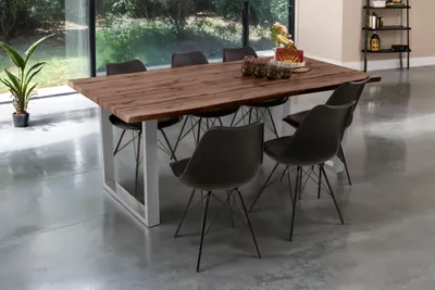 Produktbild von Esstisch Baumkante Holz-Optik Nussbaum 200 x 100 U-Gestell silber JOSY