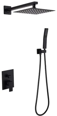 Produktbild von Schwarzes, quadratisches Wand-Regenduschsystem mit 10-Zoll-Duschkopf aus Edelstahl 304.