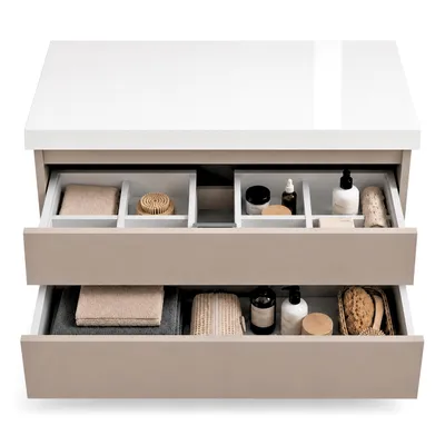 Produktbild von paplinskioebel - Waschtischunterschrank mit weißer Platte, CALPE 80 cm, Badezimmerschrank, Waschtischunterschrank aus Holz, Kaschmir matt, beige, WC