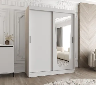 Obrázek produktu pro Šatní skříň 150 cm ZAMIRA se zrcadlem - bílá
