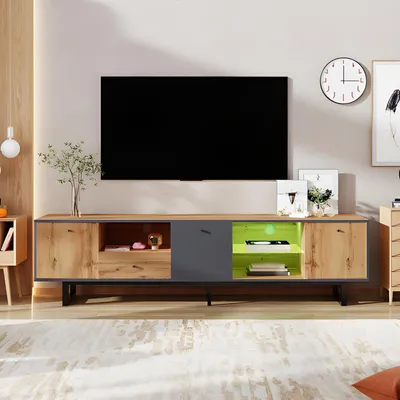 Obrázok produktu pre TV komoda s LED osvetlením, drevo, 190 cm, vo farbách dreva