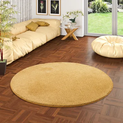 Produktbild von Hochflor Shaggy Teppich Palace Curry Rund, Größe:133 cm Rund
