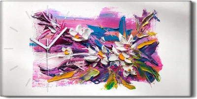 Produktbild von Dekor Leinwand Uhr Wandbilder Geräuschlos 60x30 Abstrakte Kunst Blumen - weiße Hände