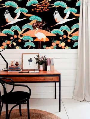 Produktbild von Coloray Fototapete 104x70 cm Vlies-Fototapete - Chinoiserie Kran Birdstrees.