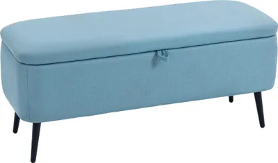 Obrázek produktu pro Úložná lavice - sedací lavice/otoman - odklápěcí víko - ocelové nohy - rozměry 101×38,5×44,5 cm - ložnice/obývací pokoj/chodba - modrá barva