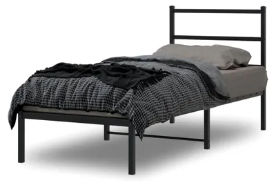 Produktbild von Bettgestell mit Lattenrost, Gästebett mit Kopfteil, Metallbett Einzelbett Schlafzimmerbett, Schwarz 80x200cm