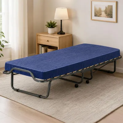 Image de Citrino - Lit pliant, bleu, Matelas inclus Fabrication italienne