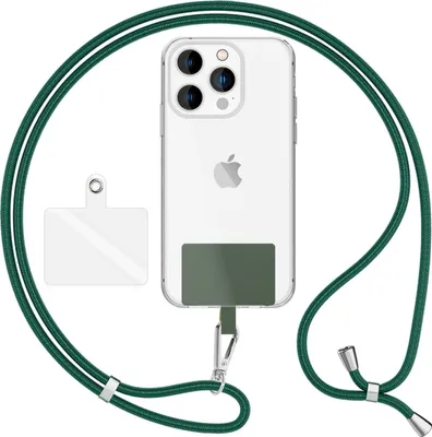 Produktbild von HoldMe Air Edition - Universal Lanyard mit 2 Pads & Karabinerhaken (silber) - 160cm Handyband zum Umhängen -  Dunkel-Grün