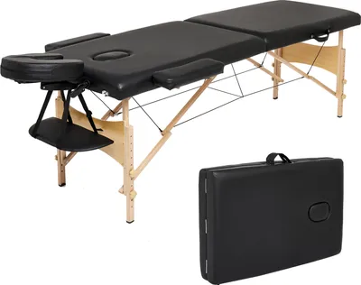 Produktbild von Mondeer 2 Zonen Massageliege mit Holzfüßen Mobile Massagetisch 198x60 cm bis 250kg Schwarz