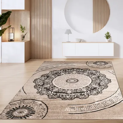 Produktbild von Teppich Wohnzimmer Kurzflor Vintage Geometrische Moderne Muster Braun Beige Grösse 160x220 cm