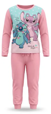 Produktbild von Disney Stitch Kinder Mädchen Schlafanzug Pyjama Shirt Hose 100% Baumwolle - 128, Rosa