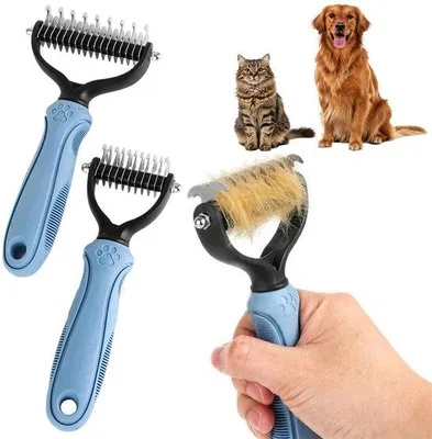 Produktbild von Set mit 2 Unterfellbürsten – Bürste für Hunde/Katzen – Entfilzungskamm – Sanfte Anwendung – Für langes und kurzes Fell – Effektive Fellpflege