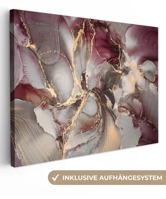 Produktbild von MuchoWow® - Leinwandbilder - Gold - Marmor - Lila, Wandbild, Wanddeko Bilder Wohnzimmer, 80x60 cm
